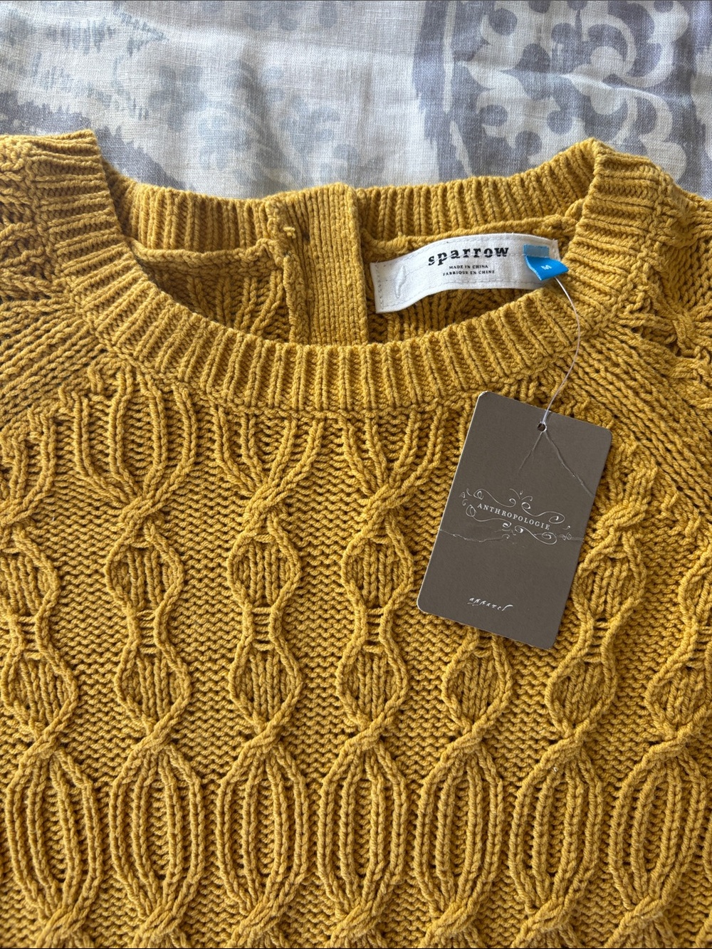 Sparrow x Anthropologie - Mustard Cable Knit Crew Sweater Size M. NWT - Picture 7 of 8